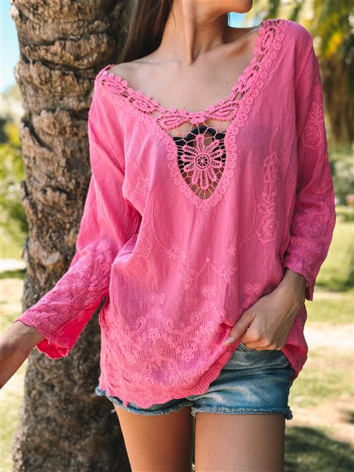 Camisola Mousi Con Guipiur Bordada GICH5075