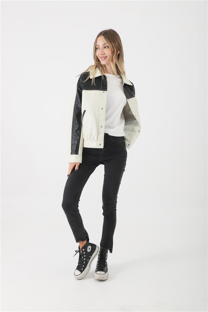 Campera California White Ecocuero Combinada GUK2042