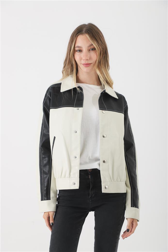 Campera California White Ecocuero Combinada GUK2042