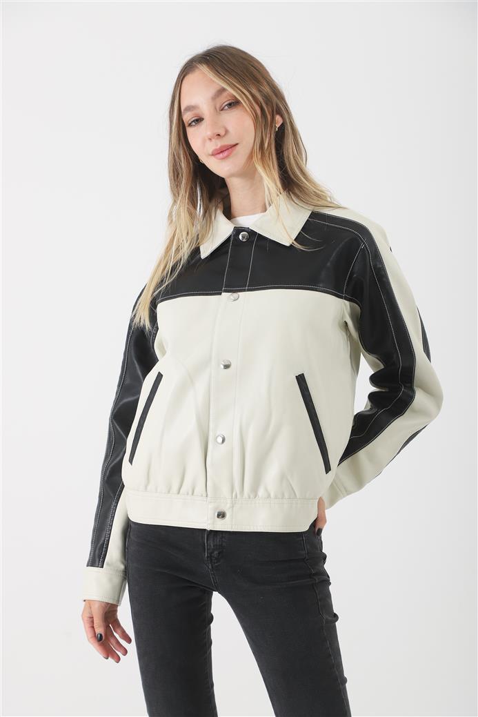 Campera California White Ecocuero Combinada GUK2042