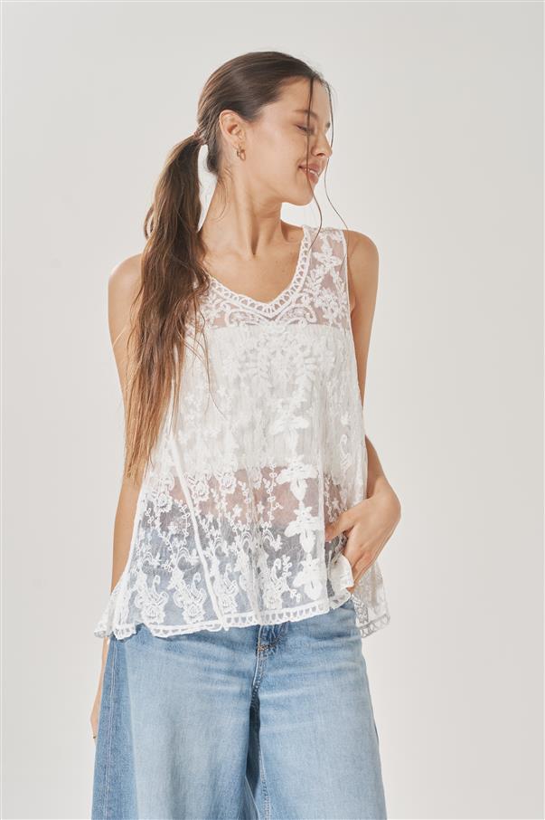 Musculosa White  Zingara Tull Bordado GICH5087