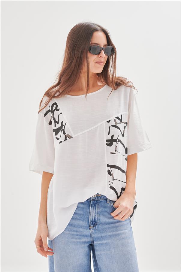 Blusa Dali Lino con Recorte Estampado GU27