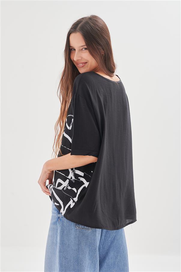 Blusa Dali Lino con Recorte Estampado GU27