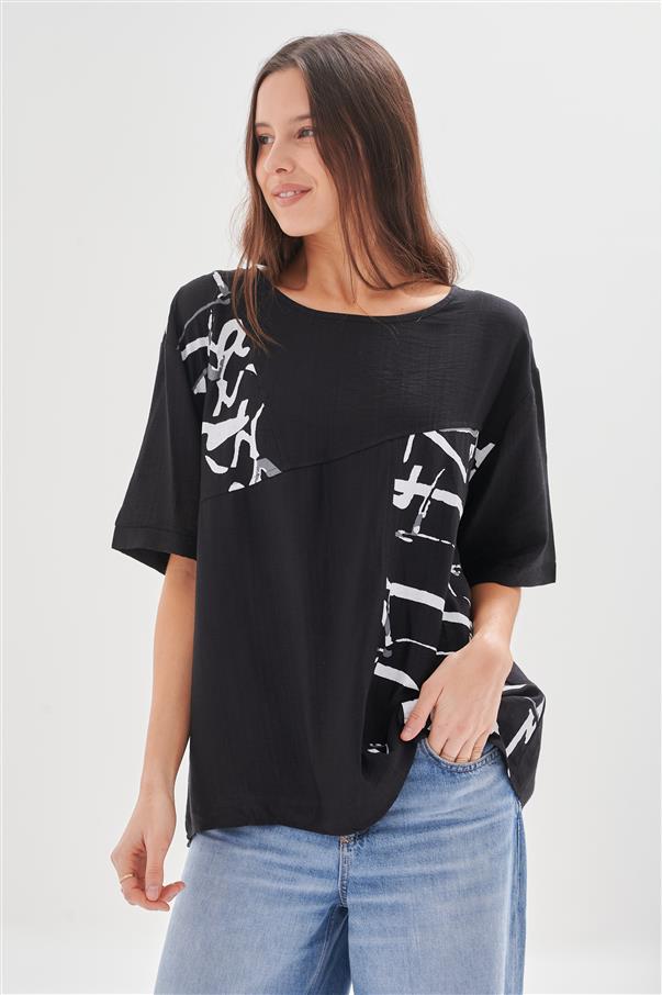 Blusa Dali Lino con Recorte Estampado GU27