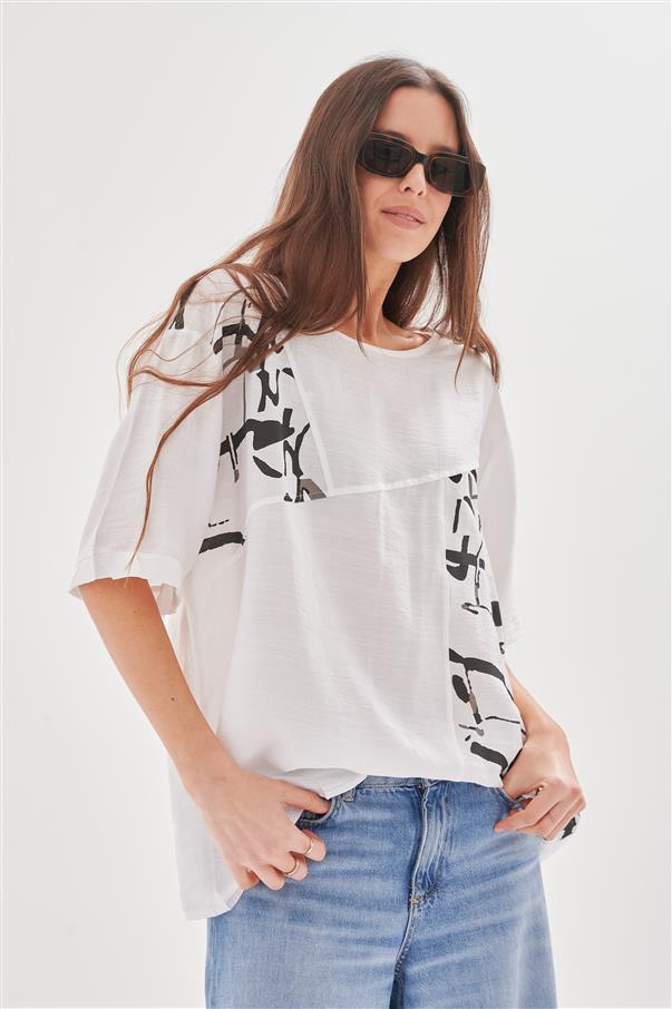 Blusa Dali Lino con Recorte Estampado GU27