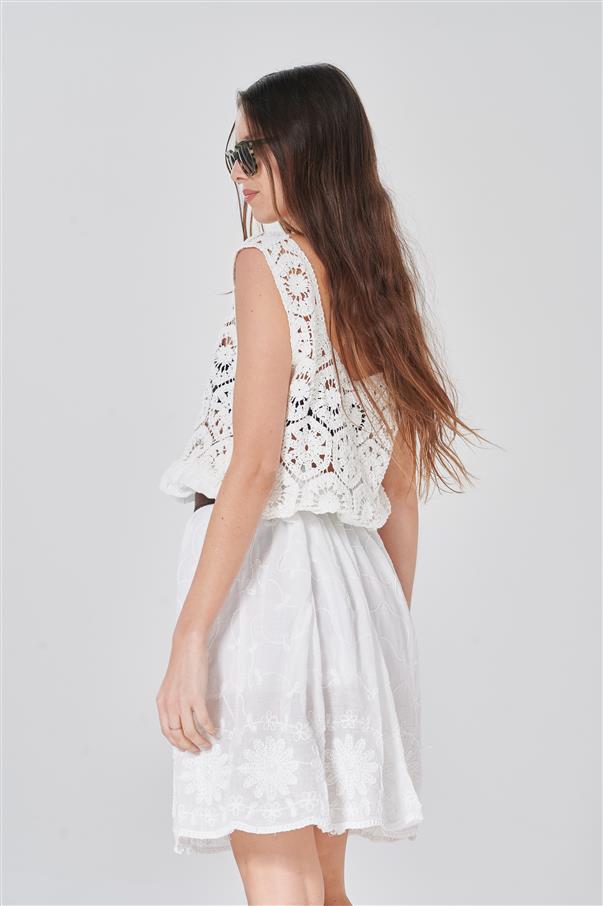 Vestido Gantz White Crochet Bordado GICH5072