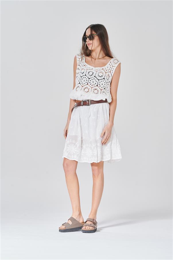 Vestido Gantz White Crochet Bordado GICH5072