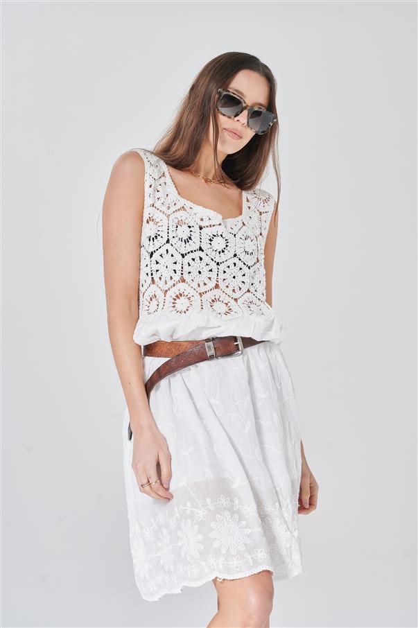 Vestido Gantz White Crochet Bordado GICH5072