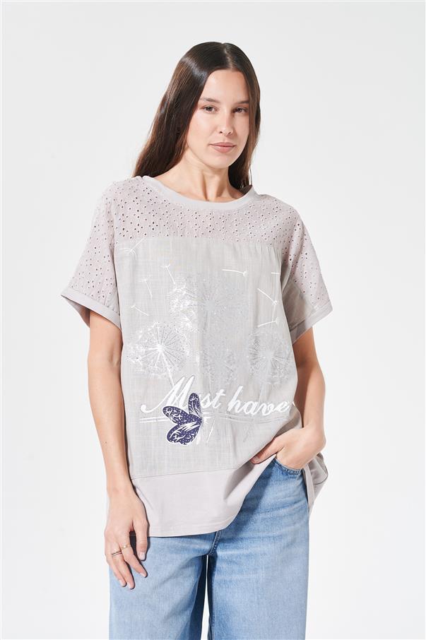 Camisola Must Have Classic Lino Combinada con Broderie GU9807