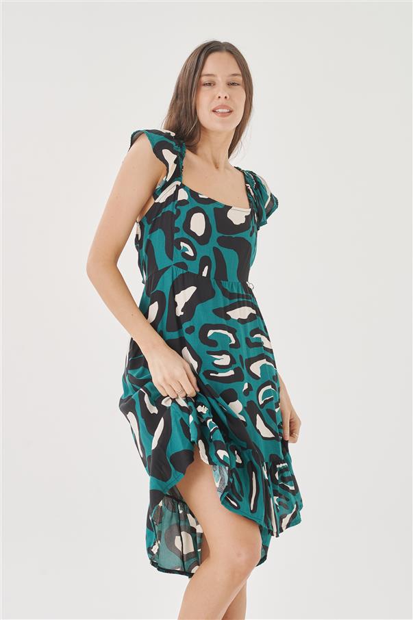 Vestido Solanas Print Fibrana con Volados