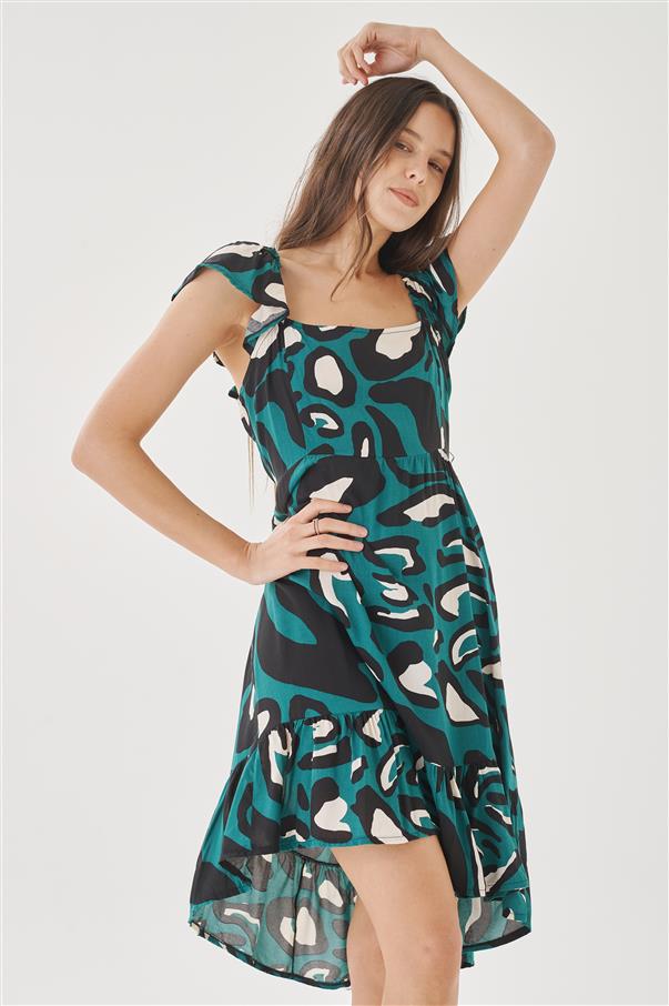 Vestido Solanas Print Fibrana con Volados