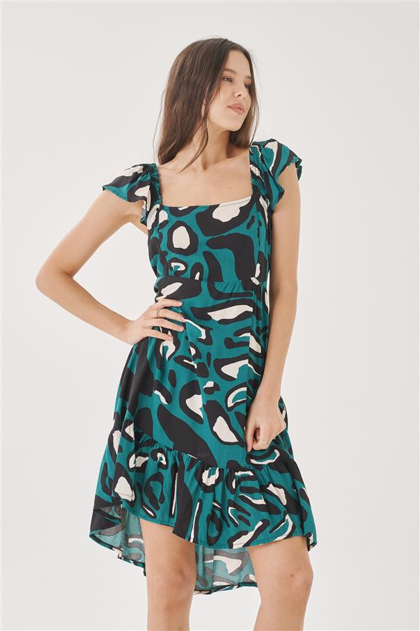 Vestido Solanas Print Fibrana con Volados