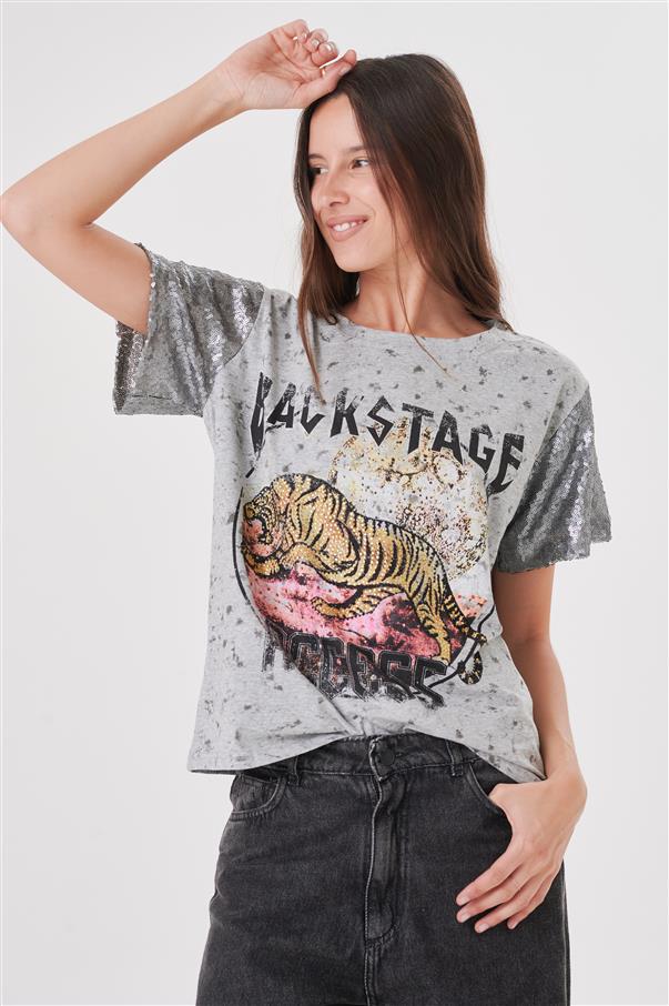 Remera Backstage Brillos con Manga Lentejuelas GU5017