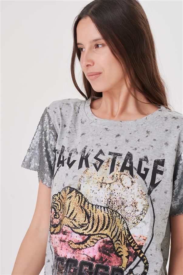 Remera Backstage Brillos con Manga Lentejuelas GU5017