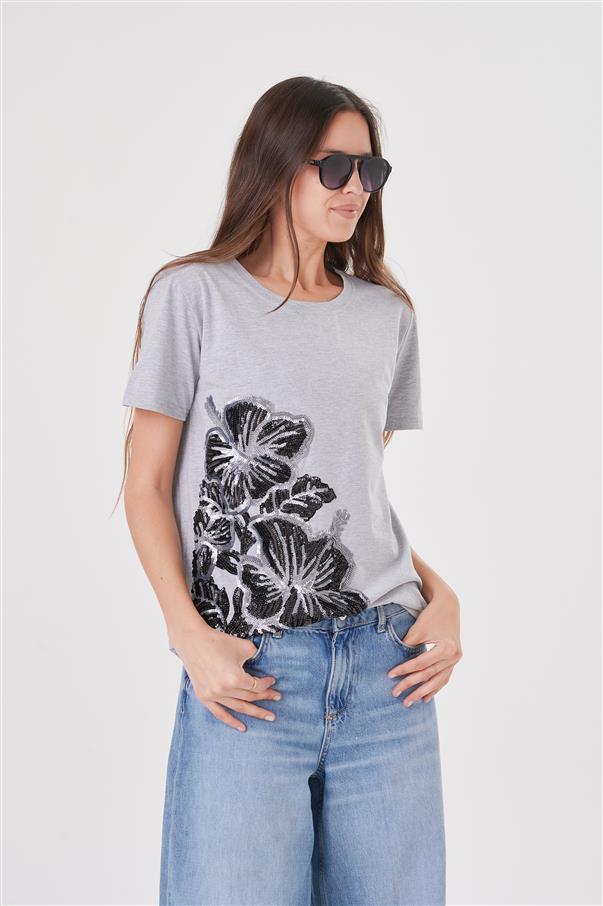 Remera Pretty Flowers Lentejuelas GU5005