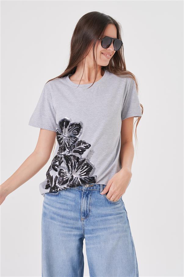 Remera Pretty Flowers Lentejuelas GU5005