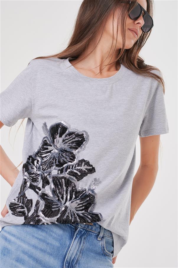 Remera Pretty Flowers Lentejuelas GU5005