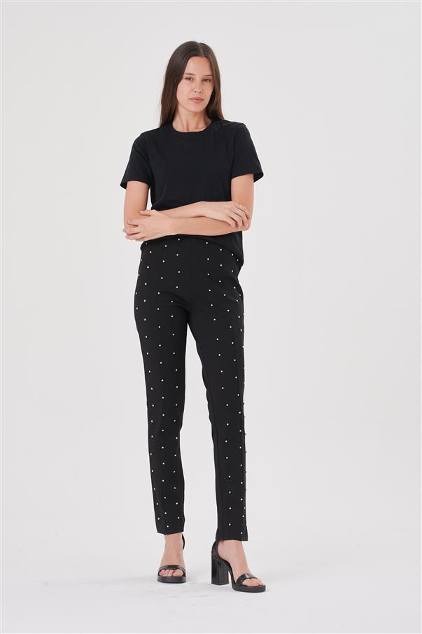 Calza Pantalon Aries Black con Tachas Color Plata GU4022