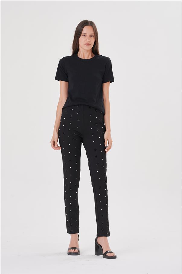 Calza Pantalon Aries Black con Tachas Color Plata GU4022