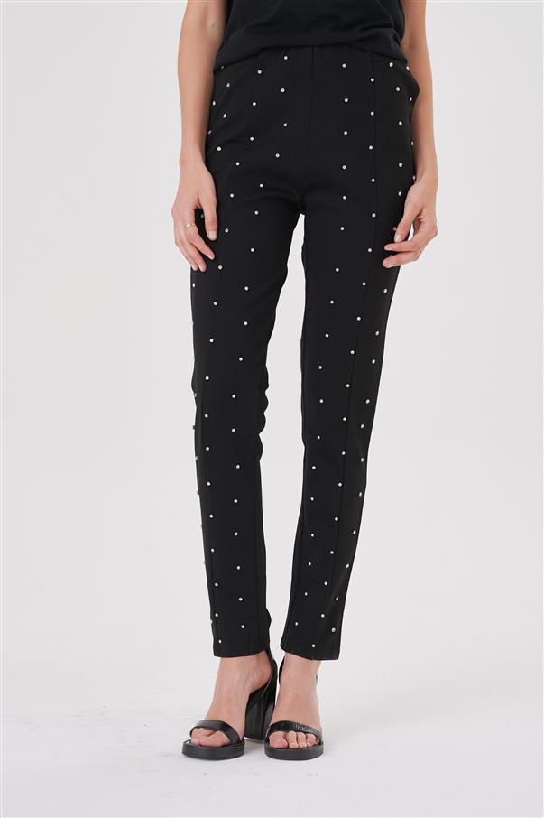 Calza Pantalon Aries Black con Tachas Color Plata GU4022