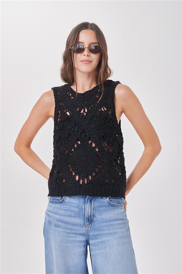 Musculosa Lace Crochet Black GUCH5052