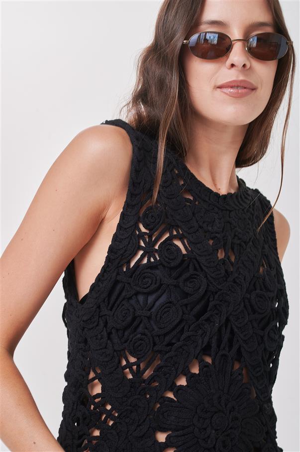 Musculosa Lace Crochet Black GUCH5052