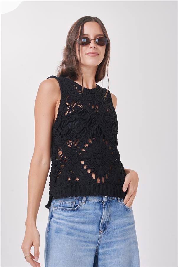 Musculosa Lace Crochet Black GUCH5052