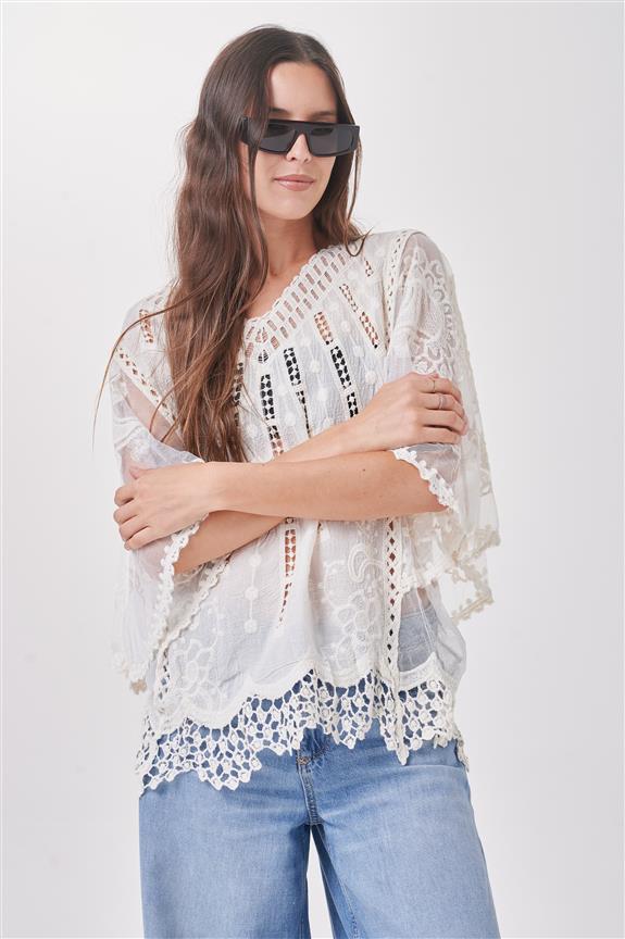 Blusa Felisa Guipiur con Encaje Manga Tull GICH5077