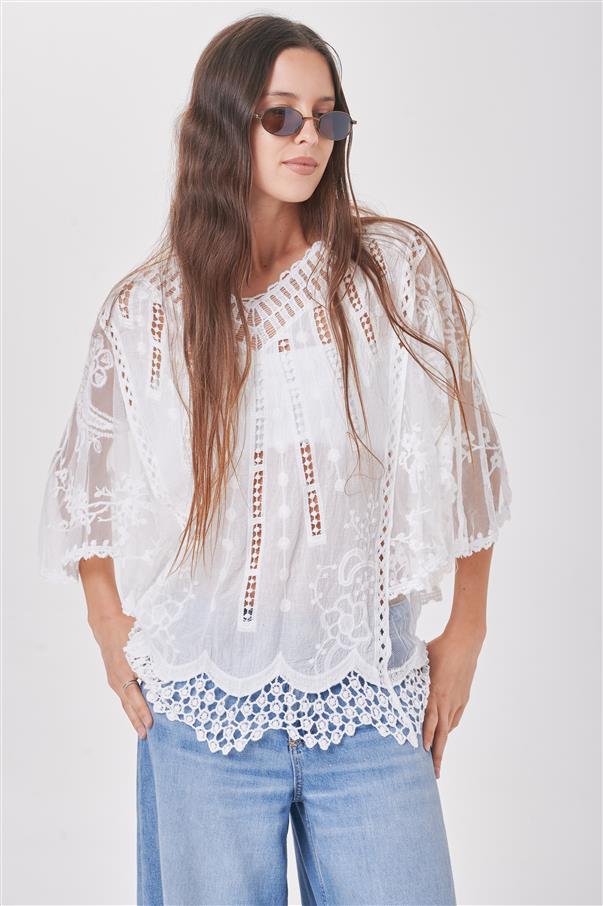 Blusa Felisa Guipiur con Encaje Manga Tull GICH5077