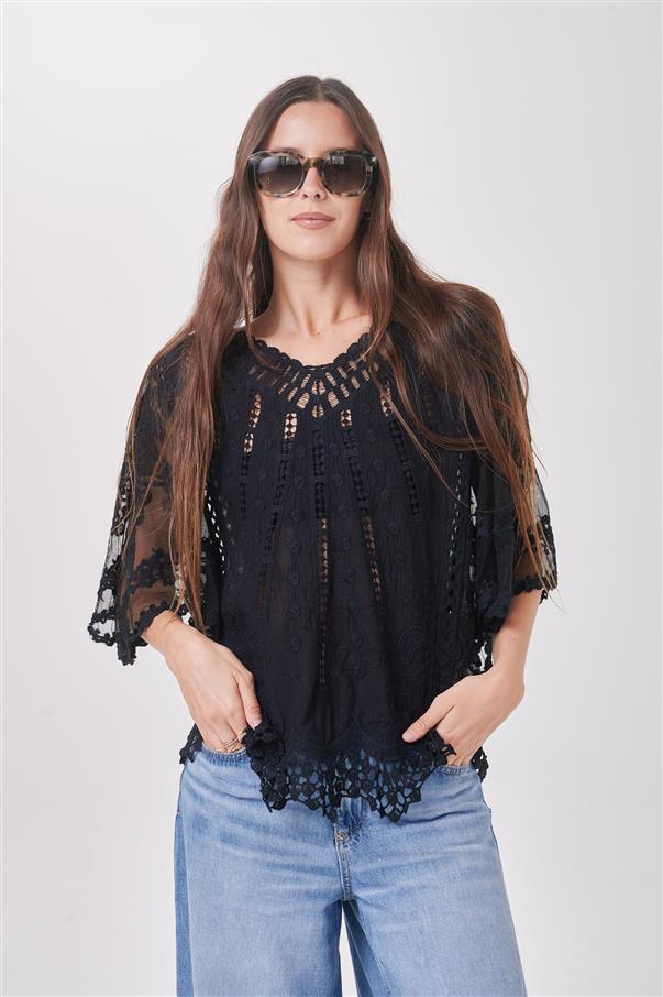 Blusa Felisa Guipiur con Encaje Manga Tull GICH5077