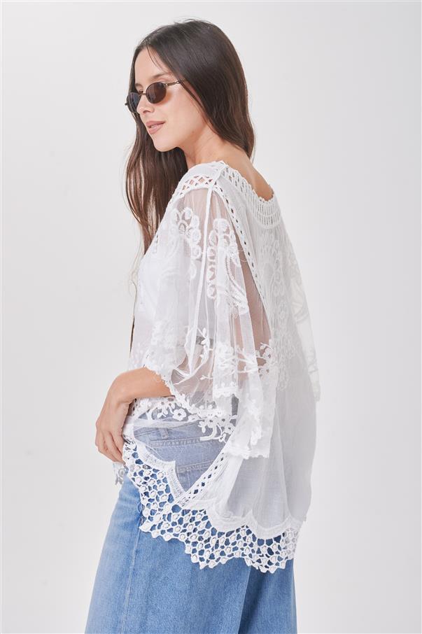 Blusa Felisa Guipiur con Encaje Manga Tull GICH5077