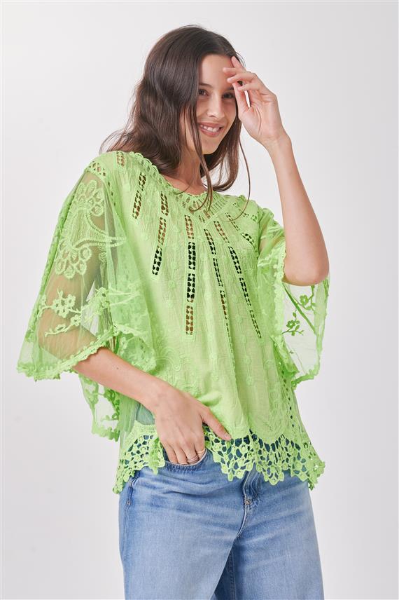 Blusa Felisa Guipiur con Encaje Manga Tull GICH5077