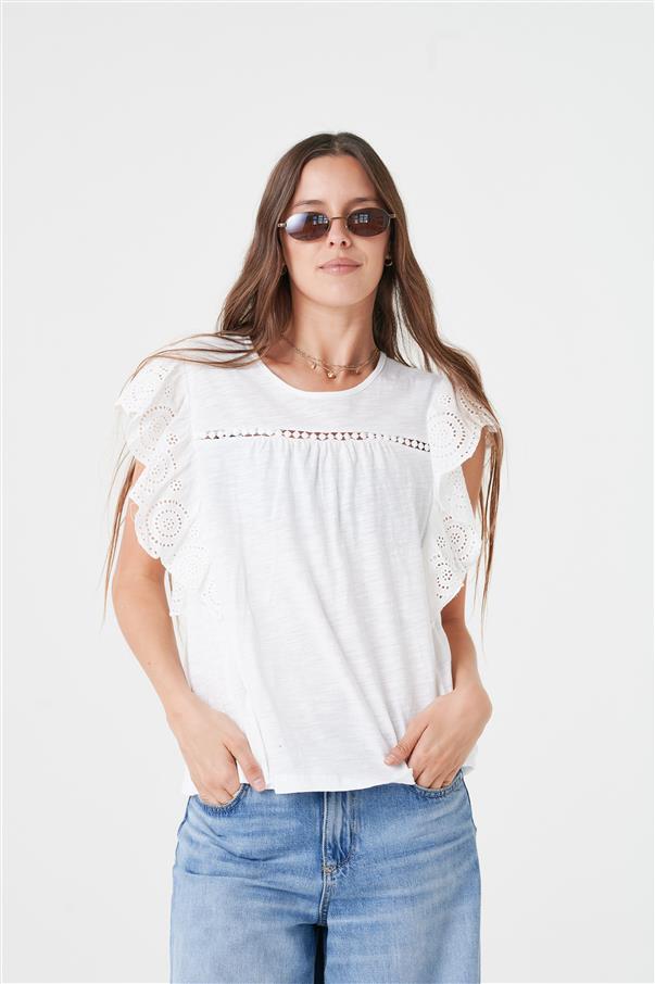 Blusa Cleo Broderie Manga Volados GUK4038