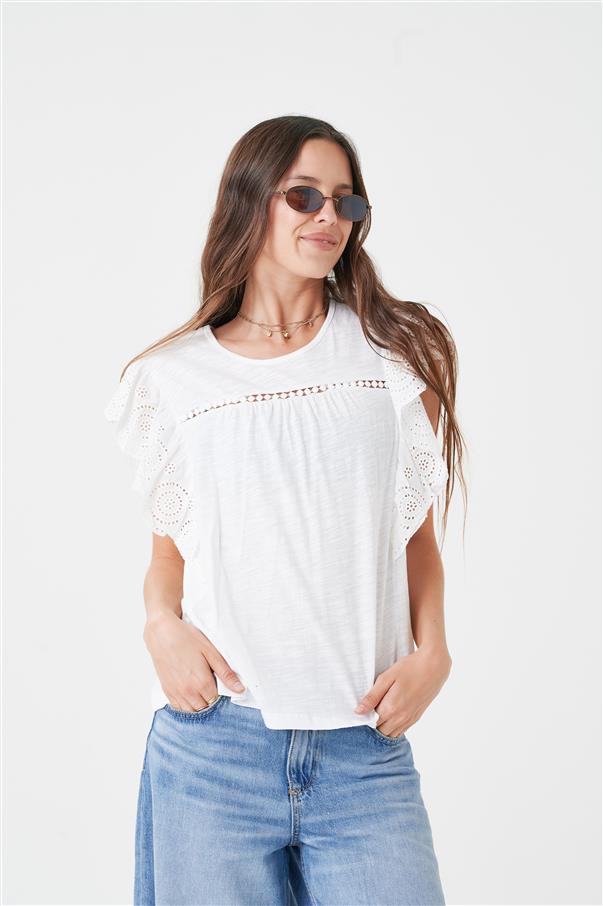 Blusa Cleo Broderie Manga Volados GUK4038