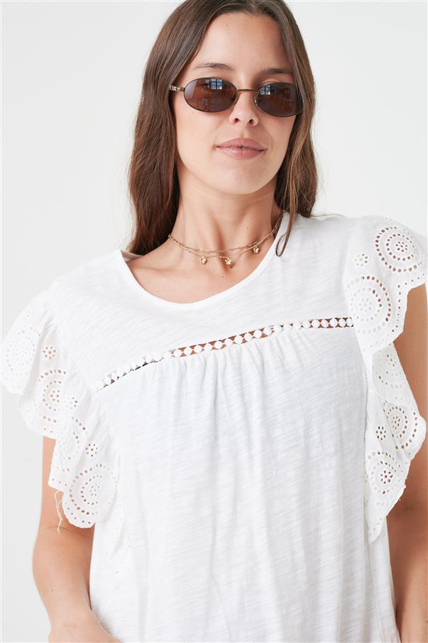 Blusa Cleo Broderie Manga Volados GUK4038