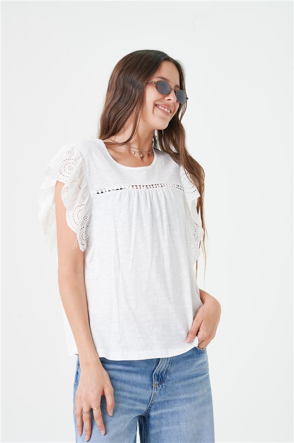 Blusa Cleo Broderie Manga Volados GUK4038