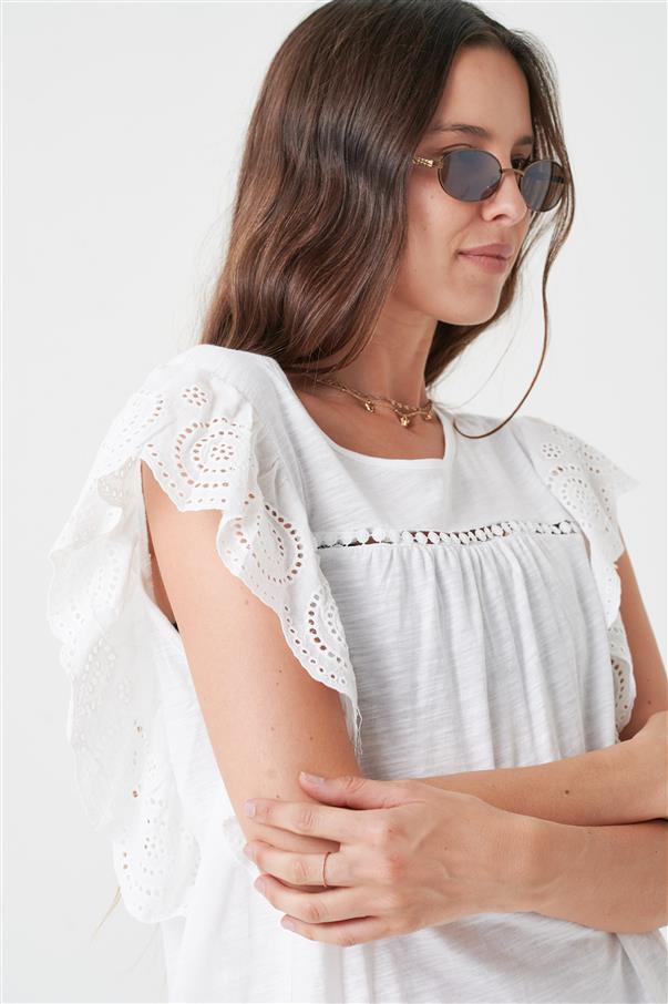 Blusa Cleo Broderie Manga Volados GUK4038