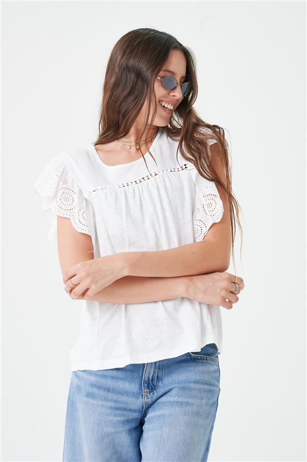 Blusa Cleo Broderie Manga Volados GUK4038