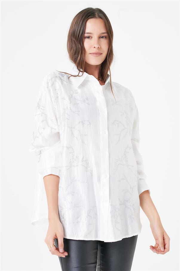 Camisa Oversize de Satin con Strass GUK4026