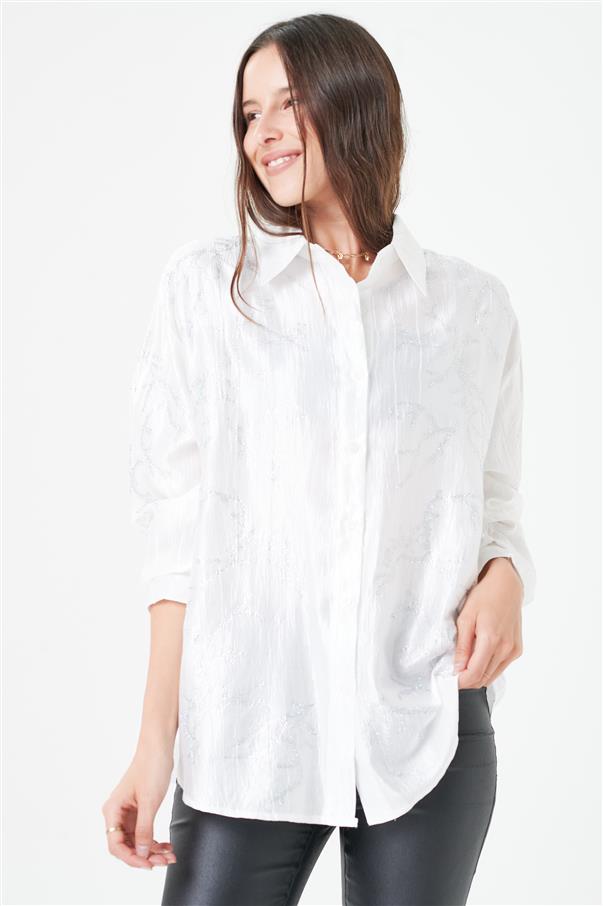 Camisa Oversize de Satin con Strass GUK4026