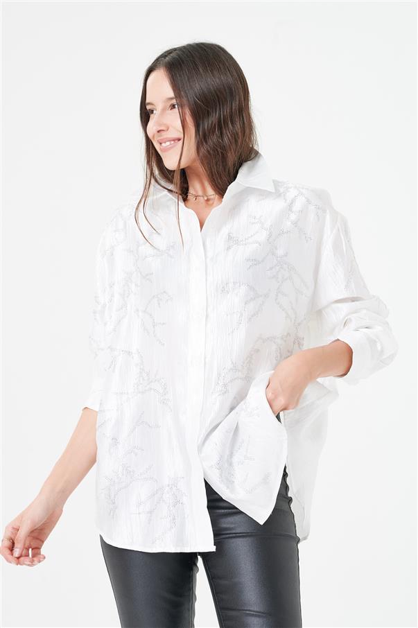 Camisa Oversize de Satin con Strass GUK4026