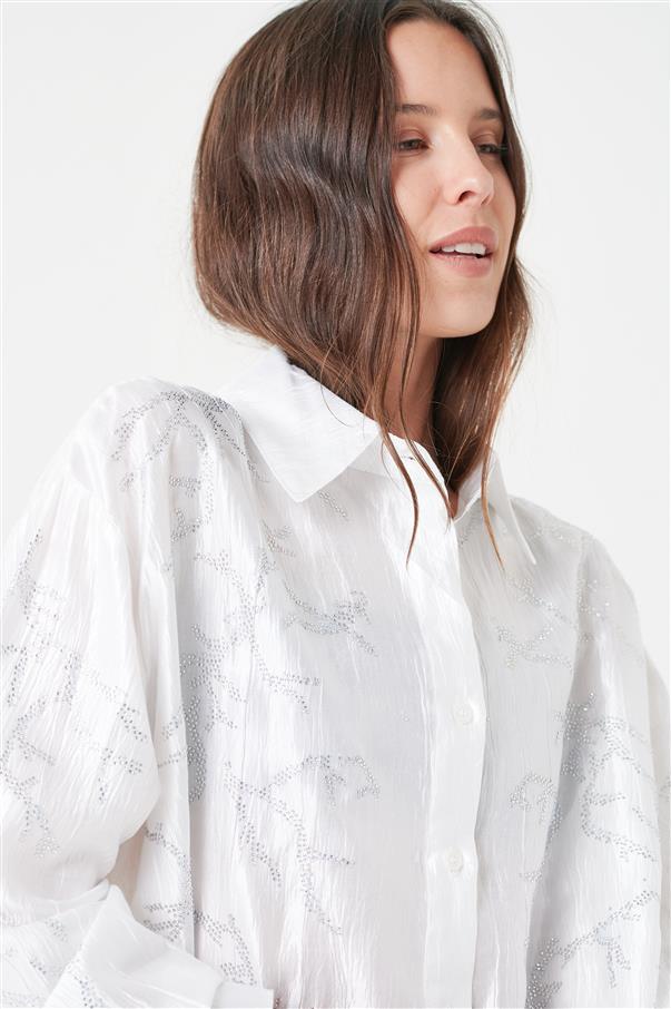 Camisa Oversize de Satin con Strass GUK4026