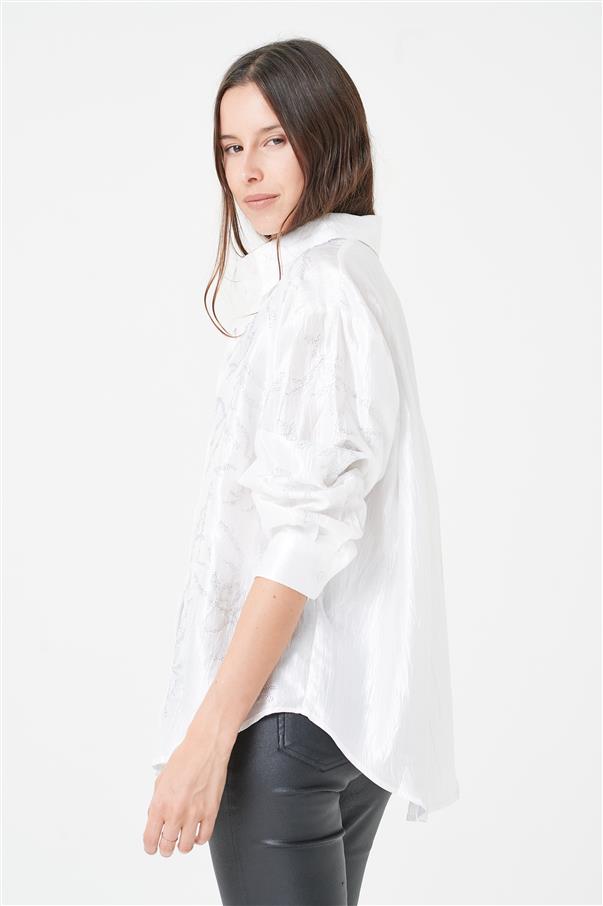 Camisa Oversize de Satin con Strass GUK4026