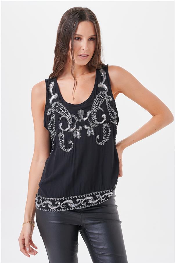 Musculosa Orly Fibrana Lentejuelas Bordadas GUK4017