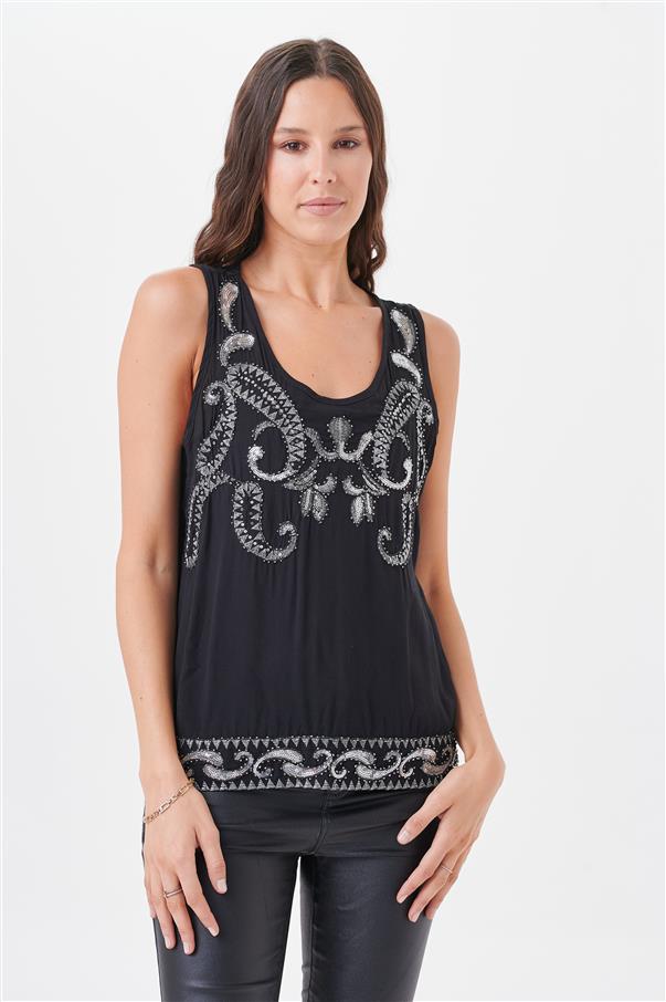 Musculosa Orly Fibrana Lentejuelas Bordadas GUK4017