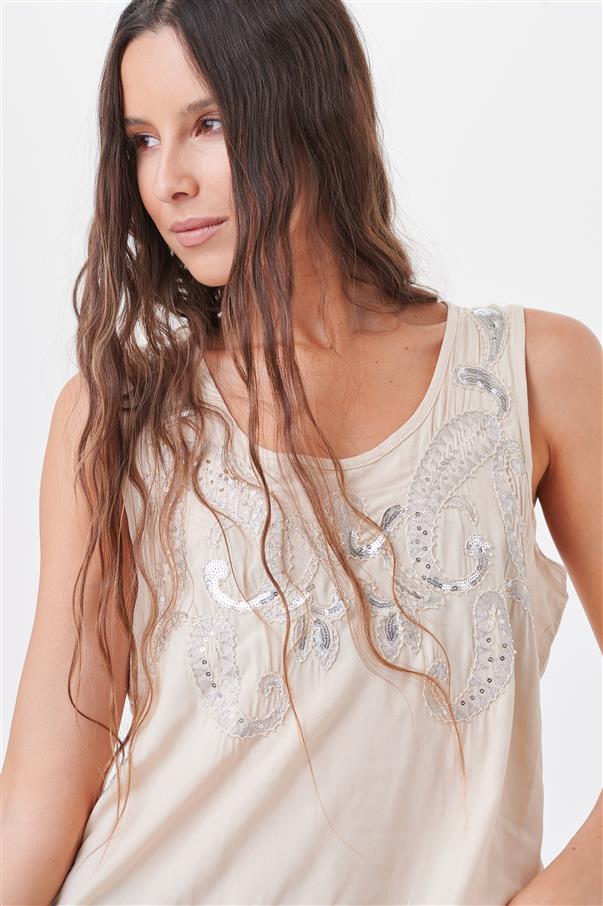 Musculosa Orly Fibrana Lentejuelas Bordadas GUK4017