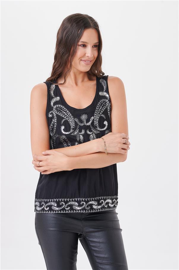 Musculosa Orly Fibrana Lentejuelas Bordadas GUK4017