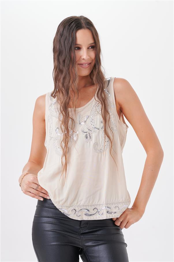 Musculosa Orly Fibrana Lentejuelas Bordadas GUK4017