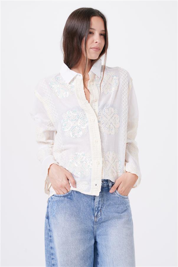 Camisa Femme Bordada con Lentejuelas GU8000