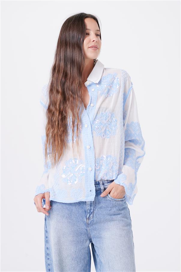 Camisa Femme Bordada con Lentejuelas GU8000